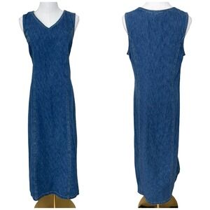 Vintage UM & COMPANY Denim V Neck Sleeveless Maxi Dress 9/10 Y2K 90s Grunge Boho